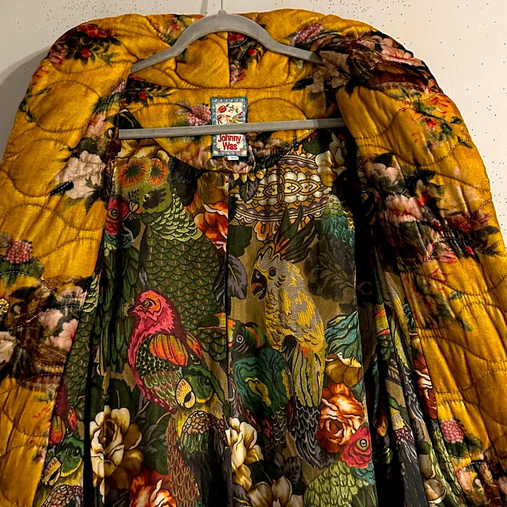 Johnny Was Floral Quilted Yellow Coat NWOT pit to pit:28” length:38” - Picture 2 of 11